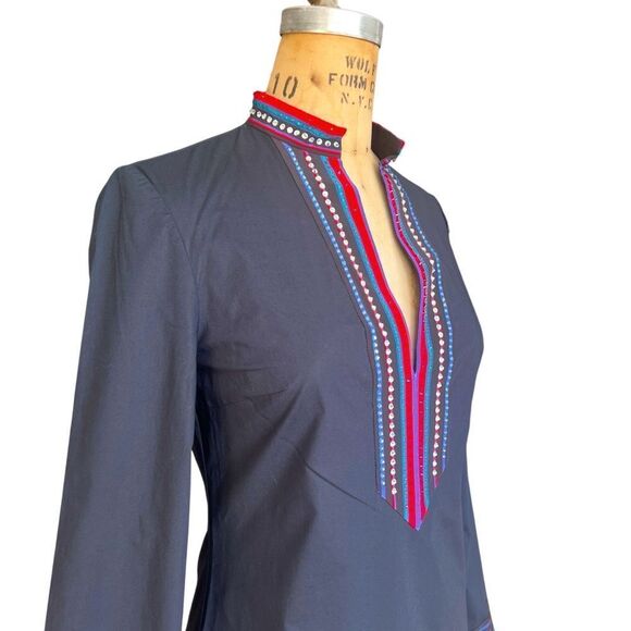 TORY BURCH Navy Blue Embellished Tunic Size 0 - Picture 3 of 8